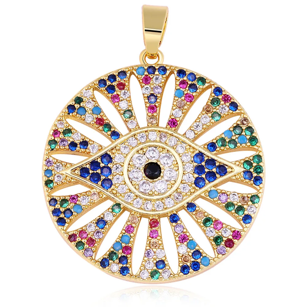 Fashion Round Pendant Gold Color Multi-style Rhinestones Crystal Eyes Charms Pendant DIY Bracelet Necklace for Jewelry