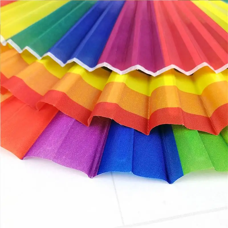 Decorative Fans Oriental Fan Rainbow Hand Held Folding Fan Dance Plastic Ribs For Gay Pride Parties Decoration Fan Art Craft
