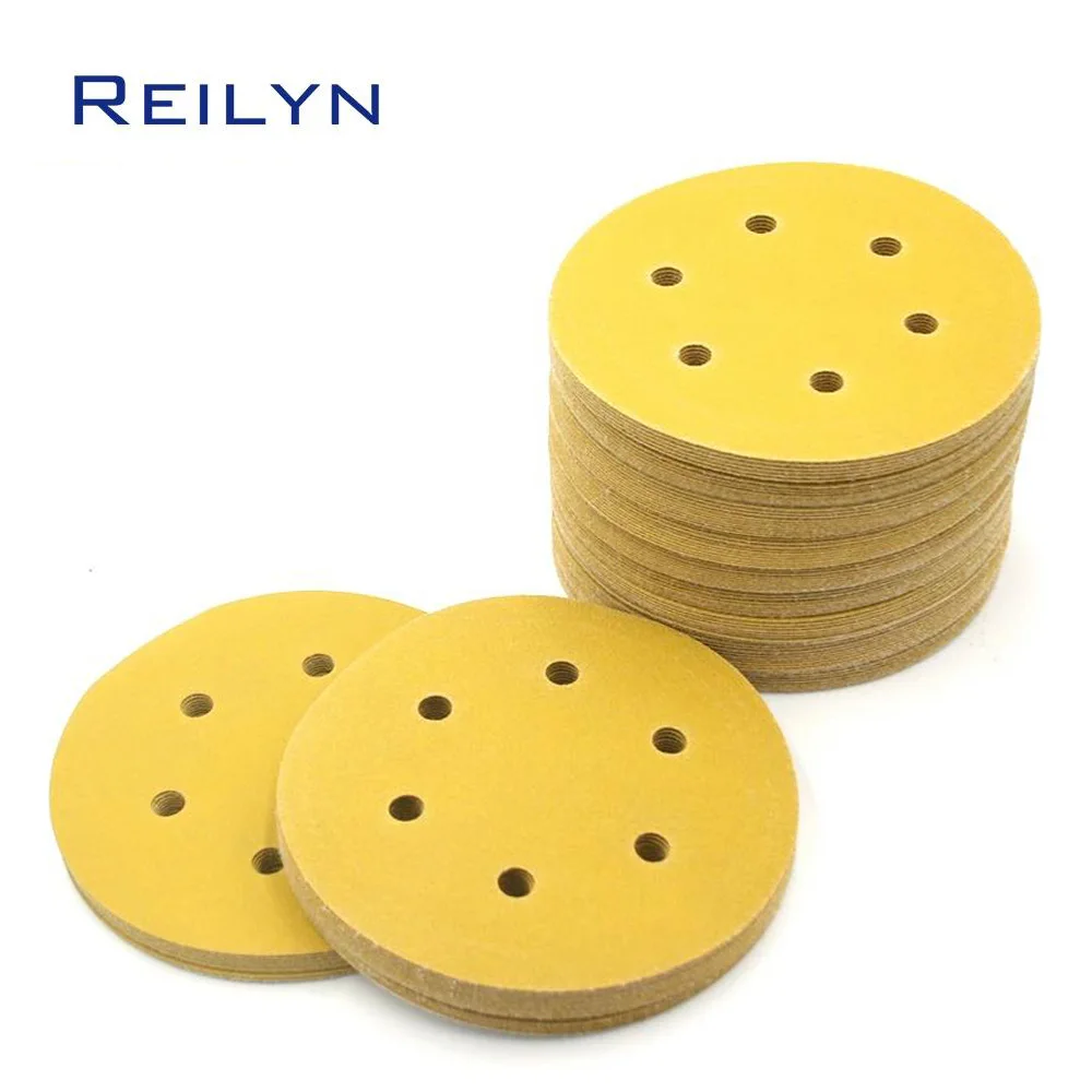 100pcs 6 Hole 5 Inch/6 Inch Sandpaper Self Adhesive Polishing Pad Metal Grinding Disc Car surface Grinding Pad Polishing Tools