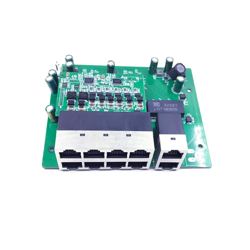 10 port 10/100/1000M 8port 802.3AF/AT POE 48V(60W-125W) or 8port 802.3BT/CLASS8 POE 48V(400-600W) with 2port UPLINK/NVR