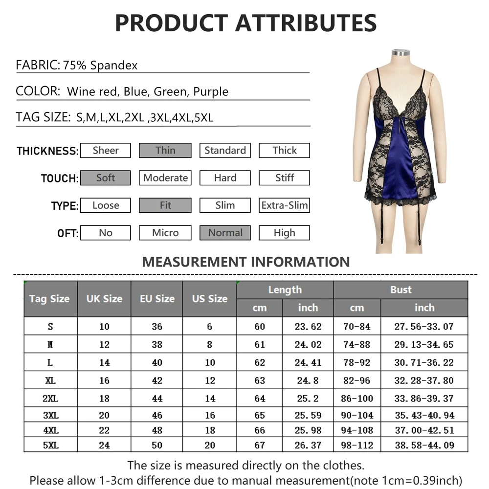 Sexy Pajamas For Women Lace-Trimmed Slip Nightdress Deep V-Neck Lace Suspender Nightdress Satin Stitching Underwear Lingerie