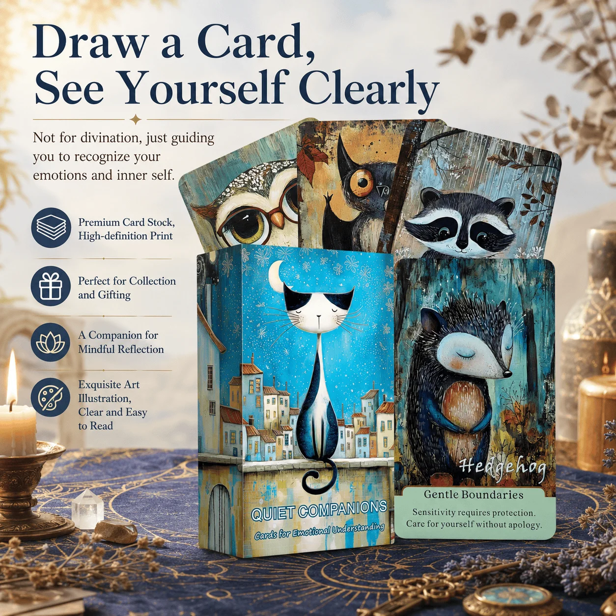 English Animal Symbol Emotion Awareness Oracle Cards, 54 Tarot Cards for Mindfulness, Self-Exploration, Spiritual Growth Gift