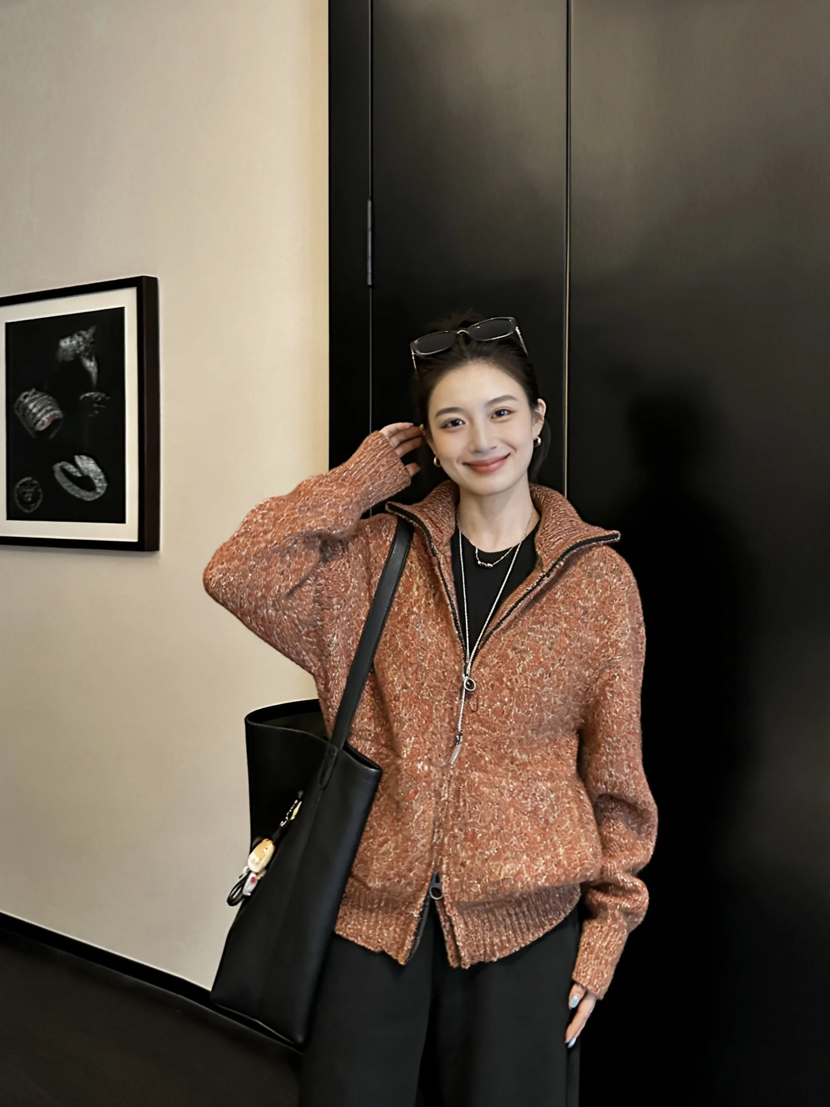 

Korean Sle Zipper Ne Knitted Sweater Coat Women's Spring New Design Mixed Color Knit Open Cardigan Faionable Casual Out...