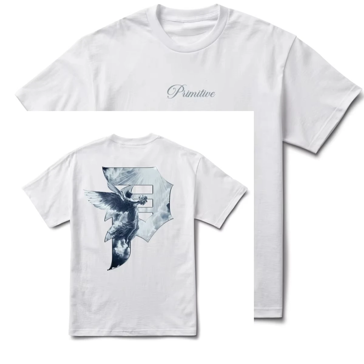 2026 Vintage Angel Cloud Wing Graphic Oversized T-Shirt，Kids Adults Heaven Scenery Art Print Loose Crew Neck Casual Streetwear