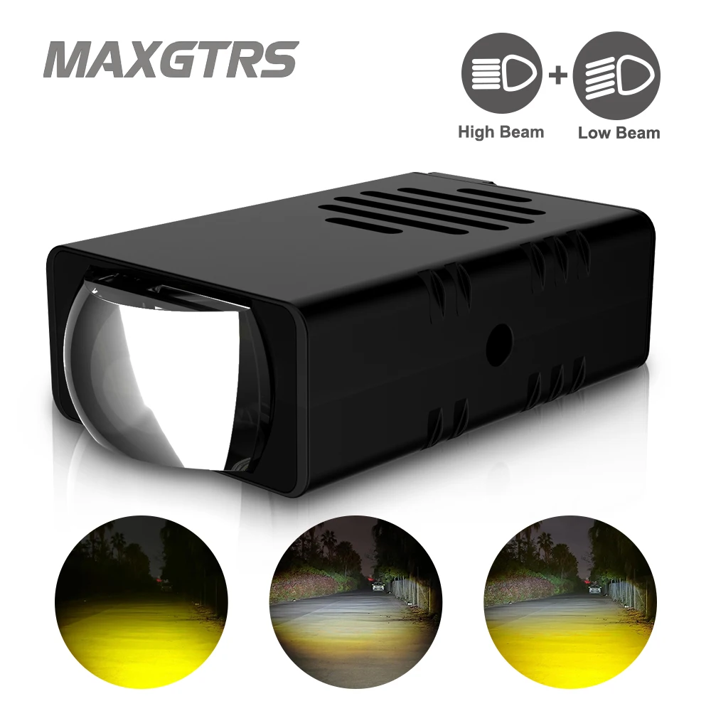 Car Grille Light Motorcycle Bi-LED/Tri-Color Auxiliary Projector Lens Spotlight With Fan High/Low Beam White Yellow For ATV Scoo