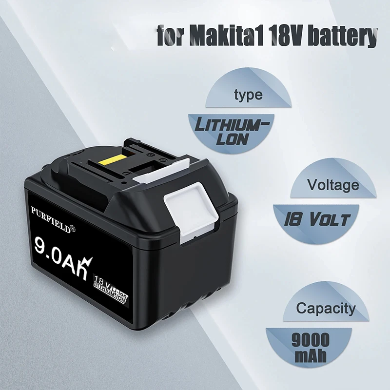 

PURFIELD 18 В 9,0 Ач аккумулятор BL1830 для Makita 18 В 9000 мАч аккумуляторная батарея BL1840 BL1850 BL1860 BL1860B зарядное устройство для инструментов