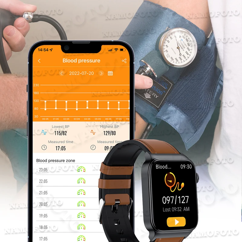 Relógio de pulso ECG para homens e mulheres, relógio inteligente, classe médica, remendo de peito, pulseira, BP, HRV, saúde do relógio, 512Hz, 1.92