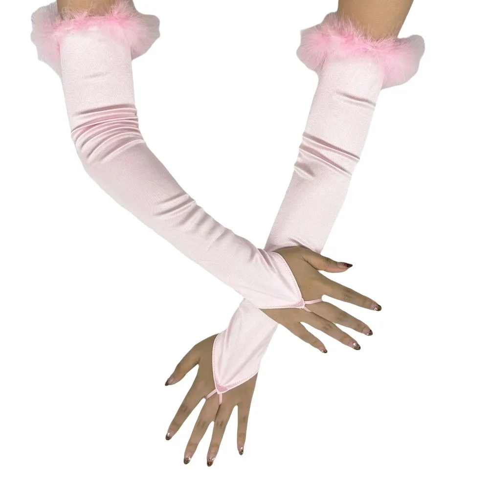 Slim Silk Feather Gloves Solid Color Transparent Mesh Mittens Thin Fingerless Bridal Gown Accessories Party