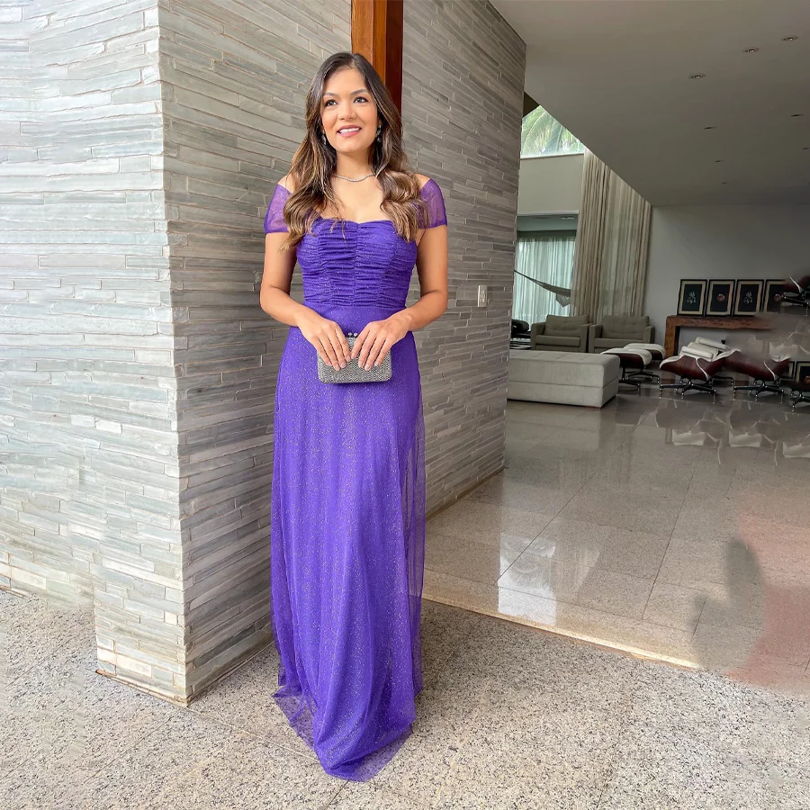 

Glistening Sequin Party Dess with Off-the-Shoulder Straps for Women Stunning Pleated A-line Prom Dress for Special Occasions