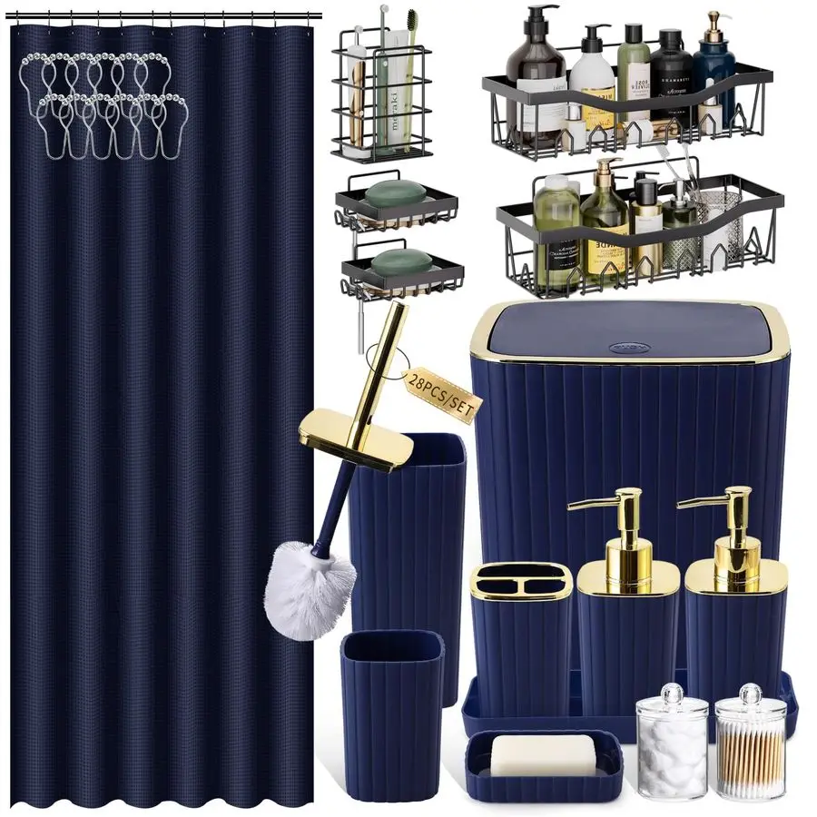 

Набор для ванной комнаты: Изысканный синий комплект, набор аксессуаров для ванной, синий комплект шторок для душа с 5 полками для душевых принадлежностей