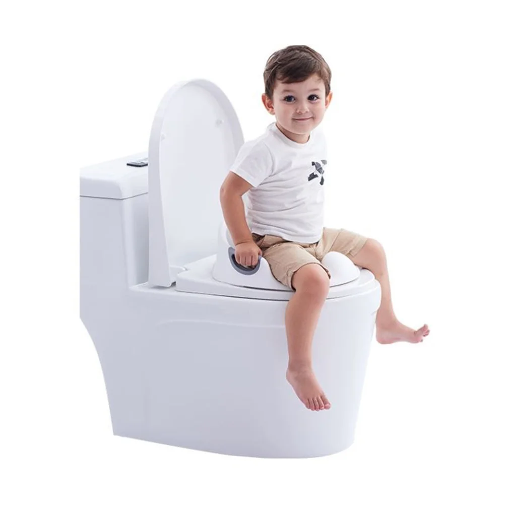 

1pc Kids Toilet Trainer Seat Large Size Double Handrail High Urine Barrier Removable Pu Material For Girls Boys 1-7 Years White