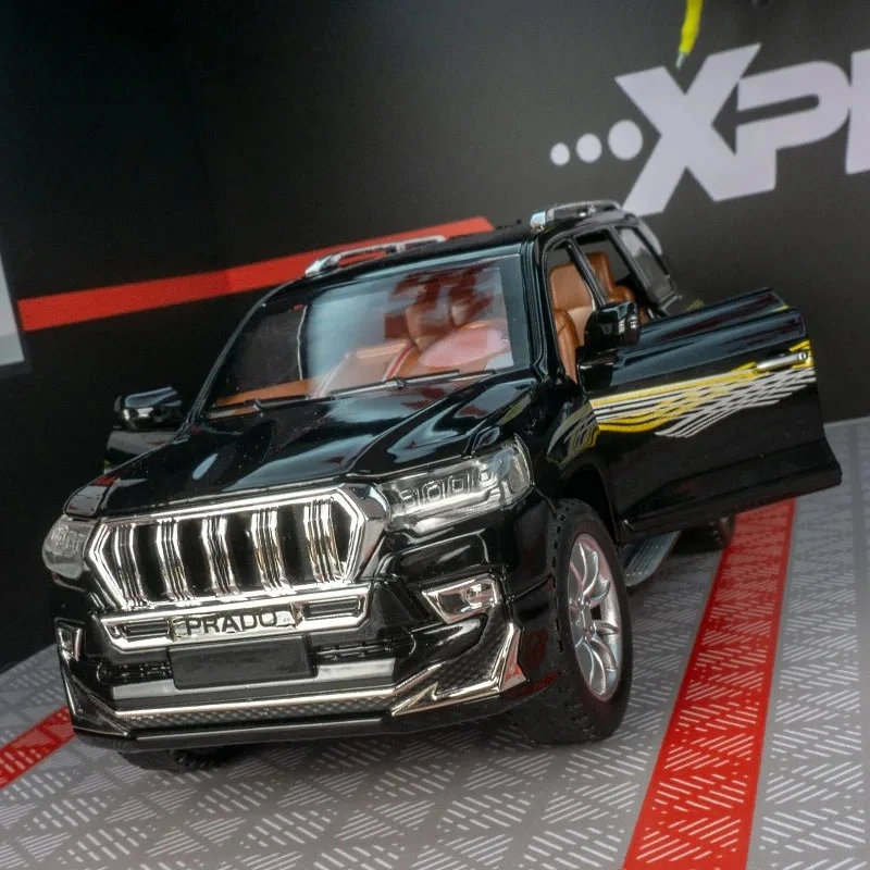 Para puertas de coche modelo de vehículo todoterreno de aleación Toyota Prado 1:24 y maletero del capó del motor se puede abrir detalles ricos mano de obra fina