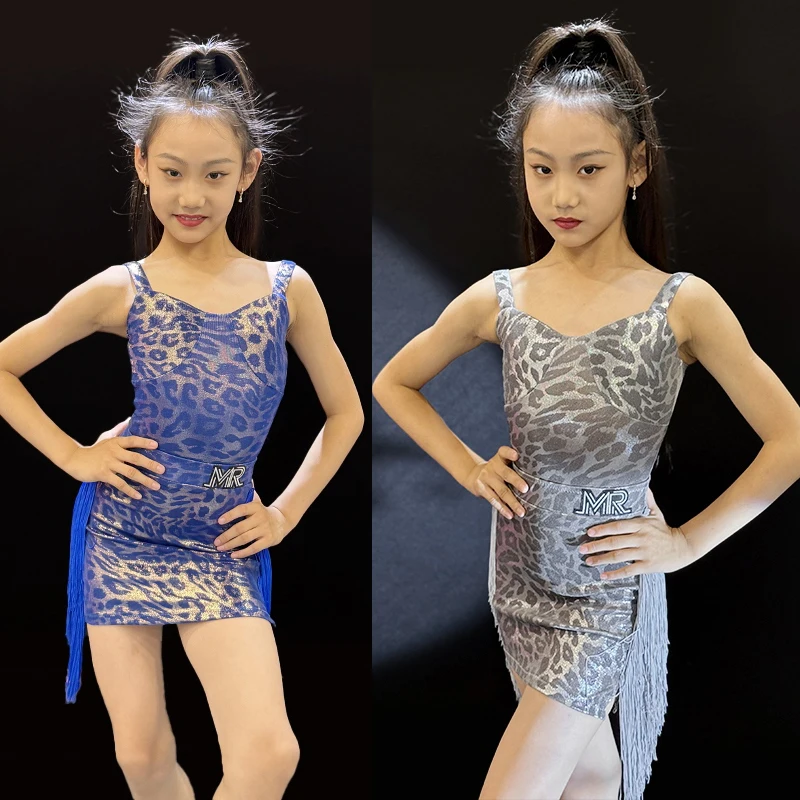 

Детская одежда для соревнований по латинским танцам, леопардовое платье с бахромой для латинских танцев для девочек, детский костюм для латинских танцев Samba Chacha SL13253