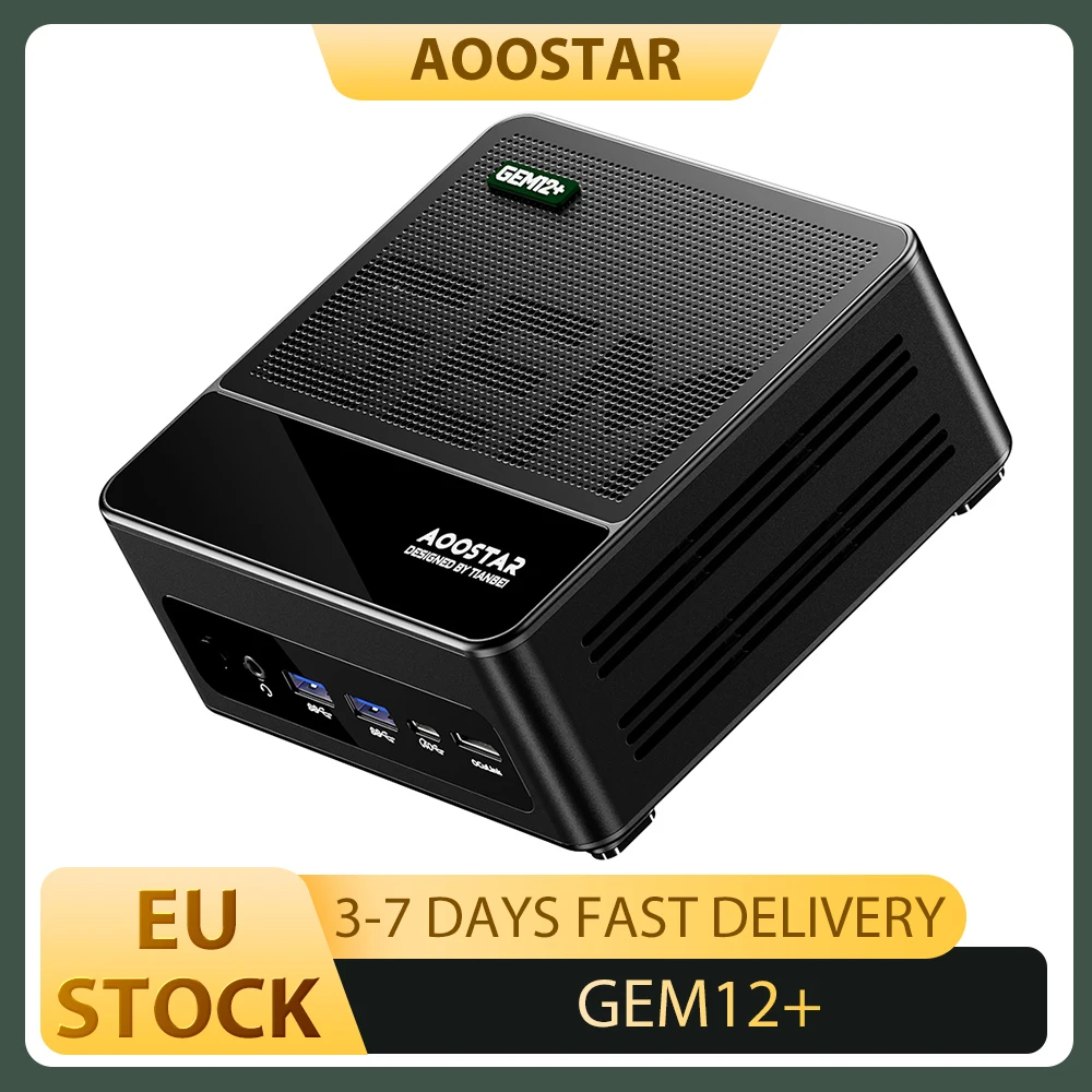 AOOSTAR GEM12+ Mini PC Barebone, Senza RAM e SSD, AMD Ryzen 7 Pro 8845HS 8 Core Max 5.1GHz, WiFi 6 Bluetooth 5.2, 2*2.5G LAN