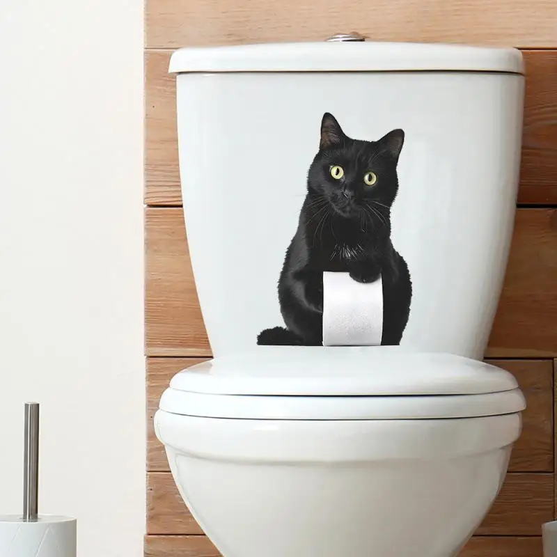 1pc Bathroom Wall Sticker Self Adhesive Removable PVC Cat Toilet Paper Decor Cute Home Improvement Decal