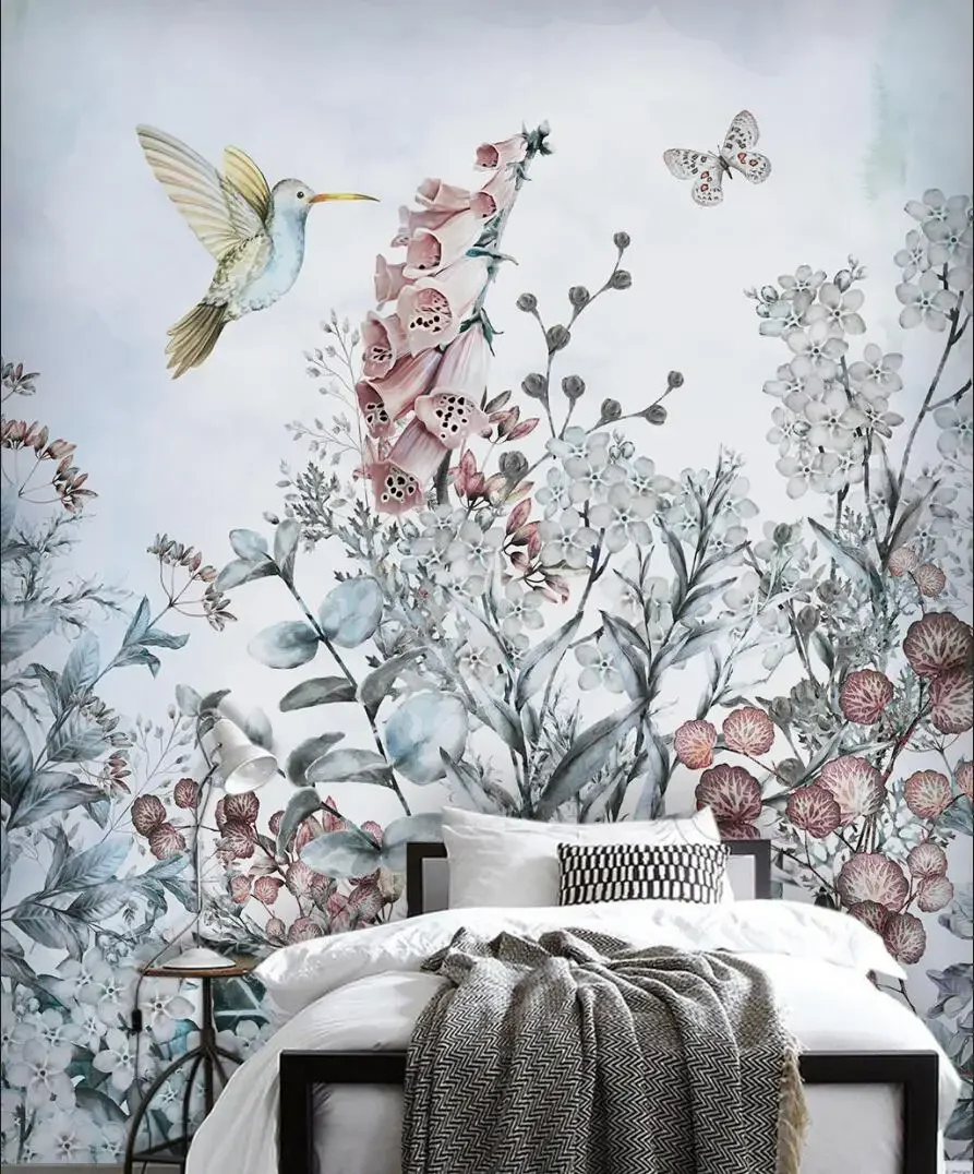 Custom wallpaper murals modern minimalist tropical plants flowers and birds background wall papel de parede adesivo para quarto
