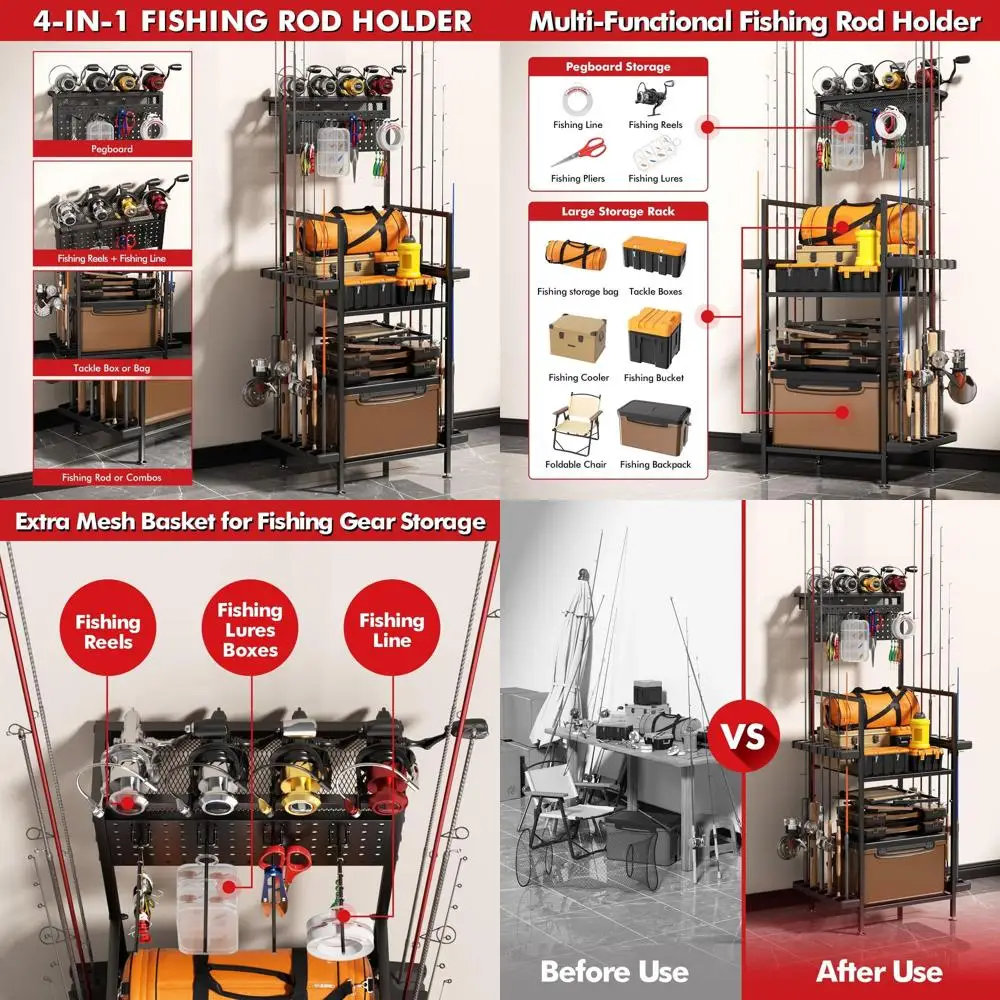 

Держатели для стержней или гараж с перфорированной доской и корзиной из металлической сетки, стеллаж для хранения стержней для стержней для иса, держатель для стержней для верности или до 12 шт.