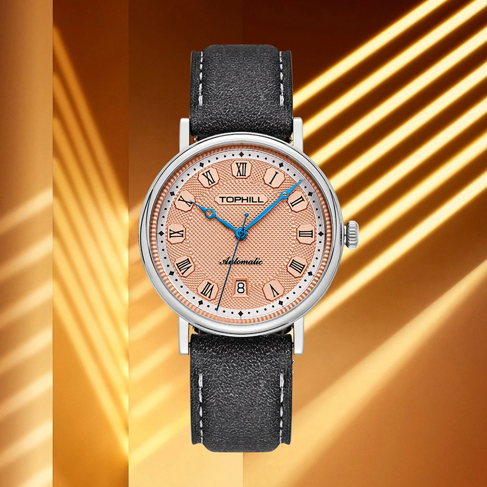 TOPHILL 40mm Men's Mechanical Watch Miyota 9015 Automatic Watch Sapphire Dress Watch For Men Coin Edge Case Roman 5ATM TA016G.C