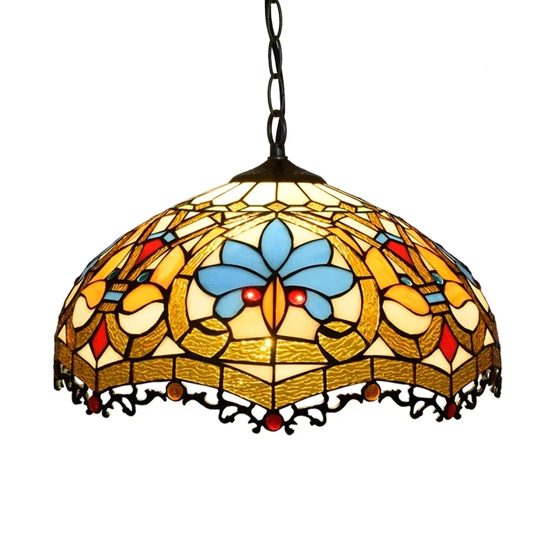 ティファニーのハート型ステンドグラス装飾ペンダントランプ,ヨーロッパスタイル,ロマンチックでレトロ,レストラン,バー,クラブ,ベッドルーム,40cm