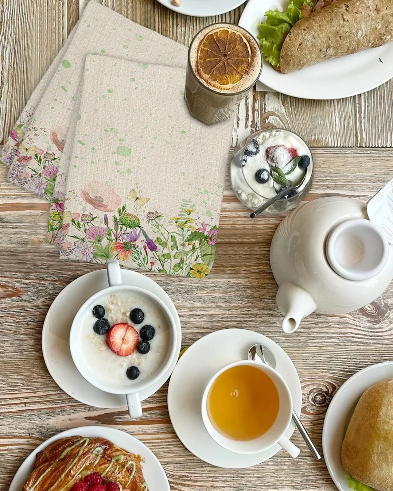 Flower Lavender Plants Butterflies Dandelions Tea Towels Absorption Walf Checks Kitchen Cleaning Towel Cloth Napkins Dish Rags