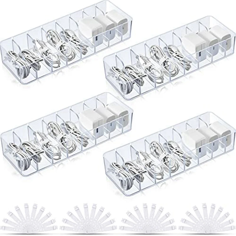 4 Pcs Clear Charger Cord Organizer Box Cord Storage Organizer Box With 40 Wire Ties