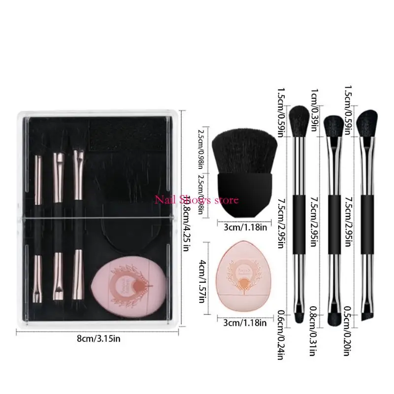 Juego cepillo maquillaje doble cabeza e0BC, aplicador bronceador polvo hojas ojos maquillaje líquido en
