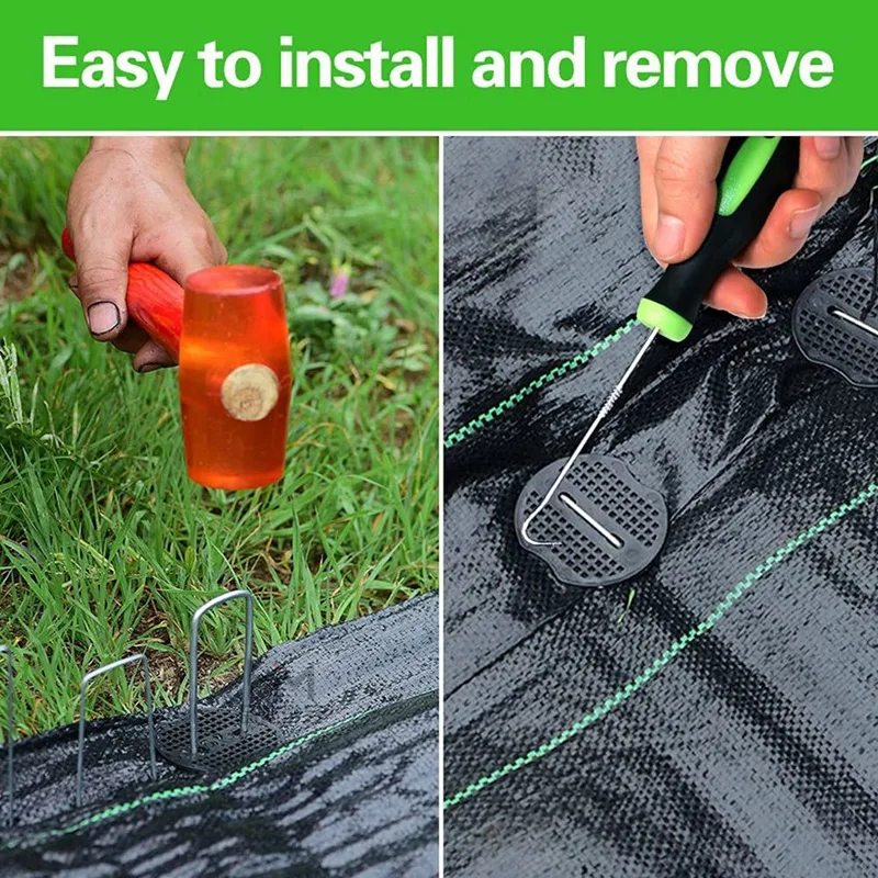 Garden Stakes Staples + 100Pcs Gasket, 6 Inch Lawn Landscape Staples 11 Gauge U Shaped Galvanized Landscape Pins