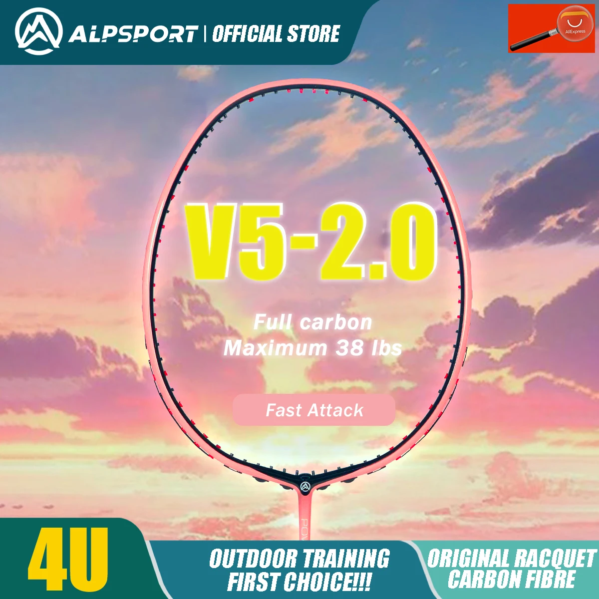 

ALP V5 2.0 MXH Buffer Technology Ultra Light Offensive Type Badminton Racket Original 4U Carbon Fiber ALPSPORT Rekets