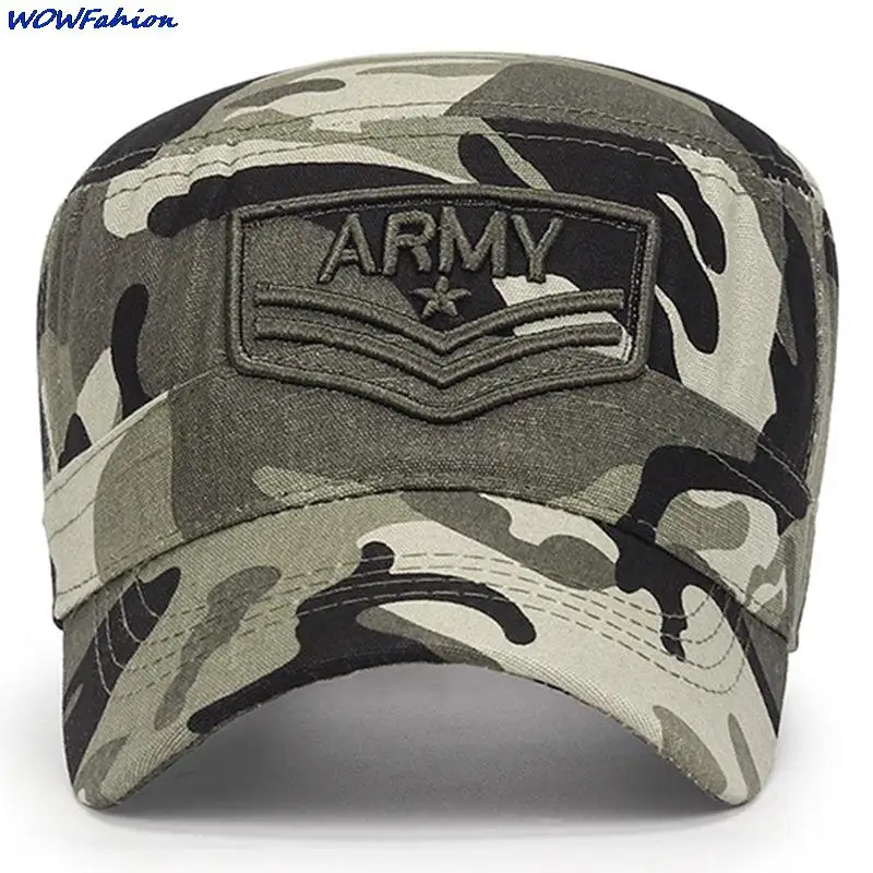 Summer Men\'s Camouflage Flat Top Hat Men Cotton Hat  Embroidered Letter Sport Cap With Brim Camo Hat