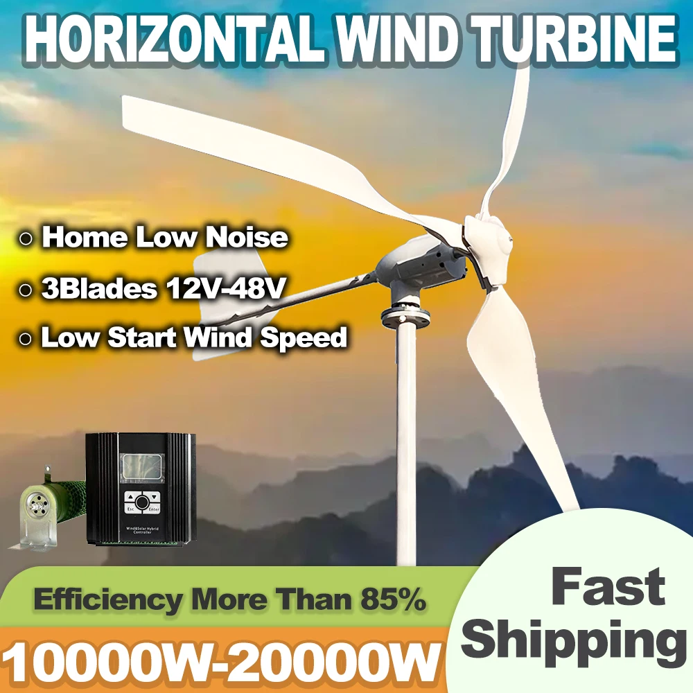 15KW Horizontal Axis Maglev Wind Turbine High Voltage Generator 24V 48V 10000W Charge Controller Household Windmill Free Energy