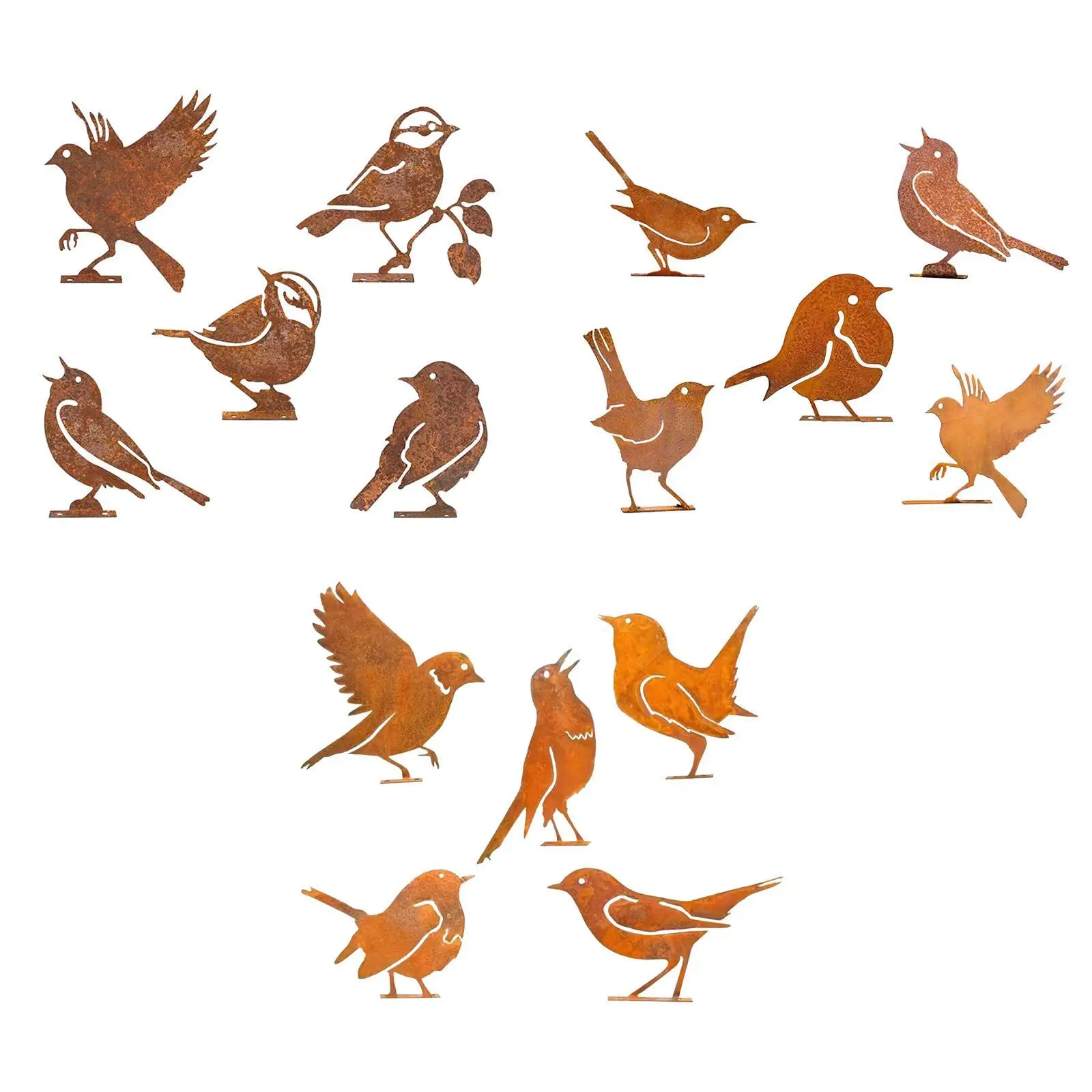 5 Pieces Iron Bird Statues Bird Figurine Garden Statues Rust Iron Birds for Outdoor Windowsills Patio Branches Garden Gates