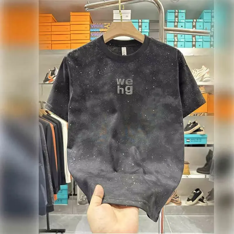 Summer New Mens 100% Cotton Tie Dye Black T Shirt Y2K Letter Print Short Sleeve Graphic T Shirts Men Techwear Camiseta Masculina