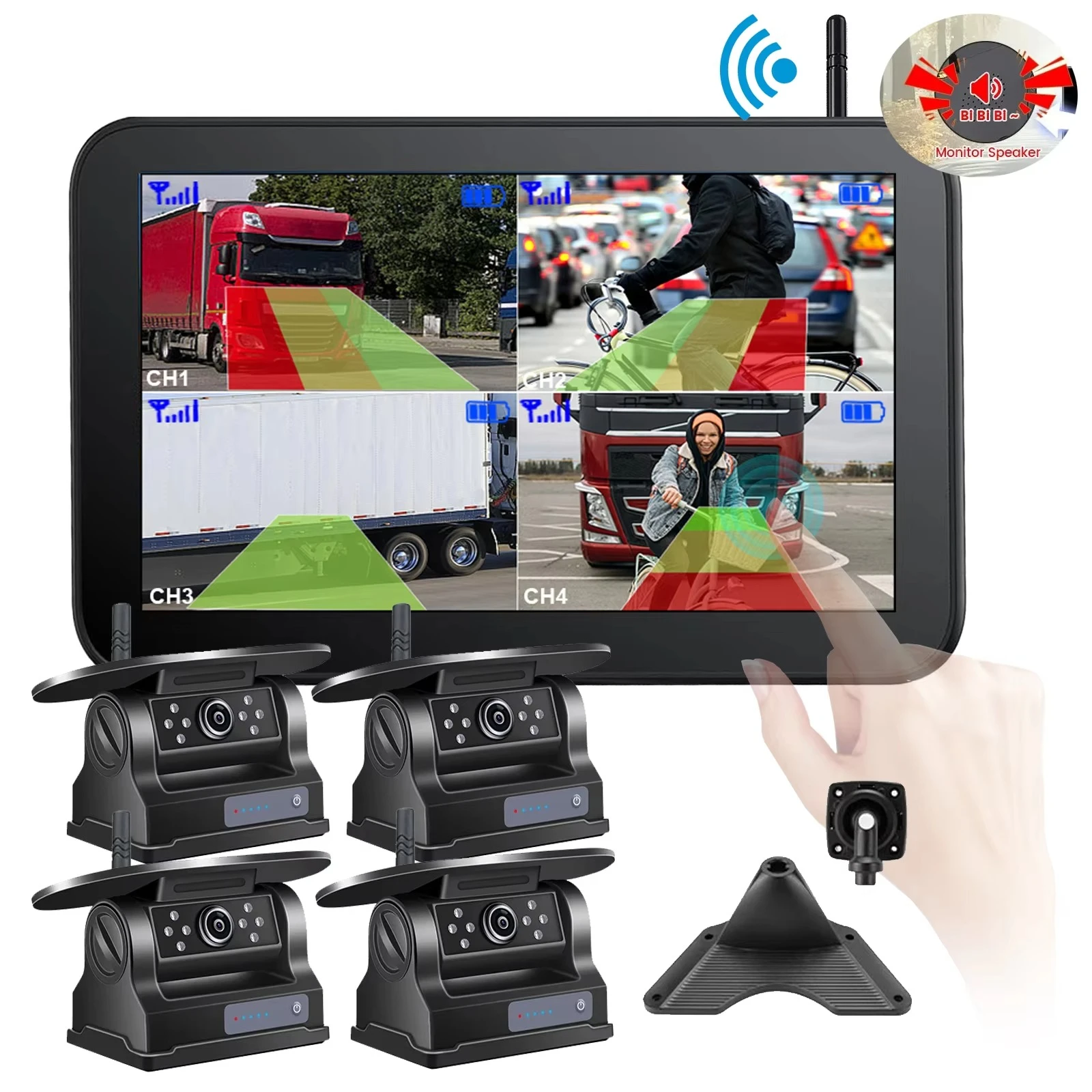 Solar Battery Magnetic Backup Camera, Digital Wireless 10.1