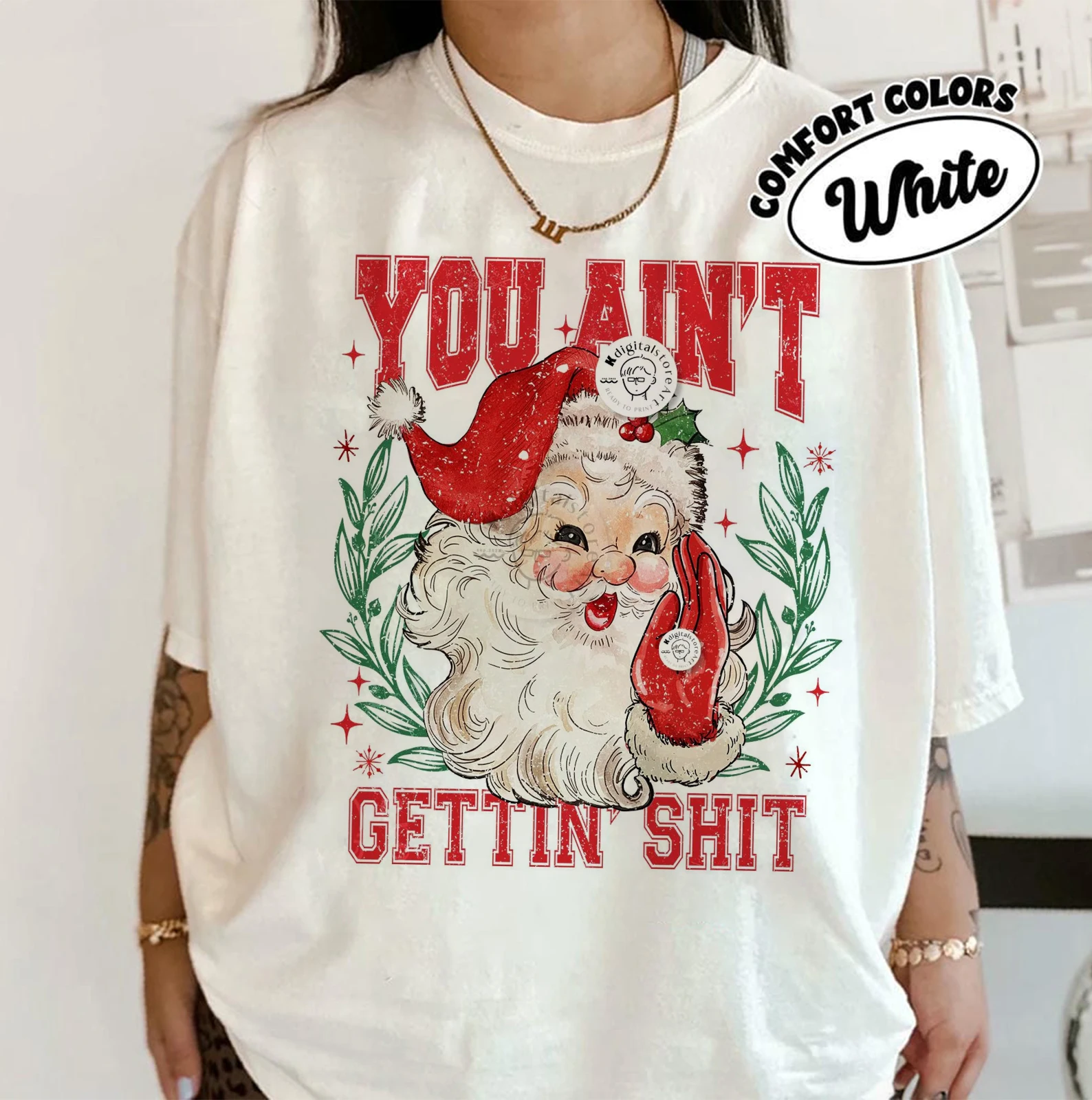 Vintage mujer Vintage Santa You Ain't Gettin Shit divertido Snarky Navidad sublimación sudadera diario Casual moda ropa de calle