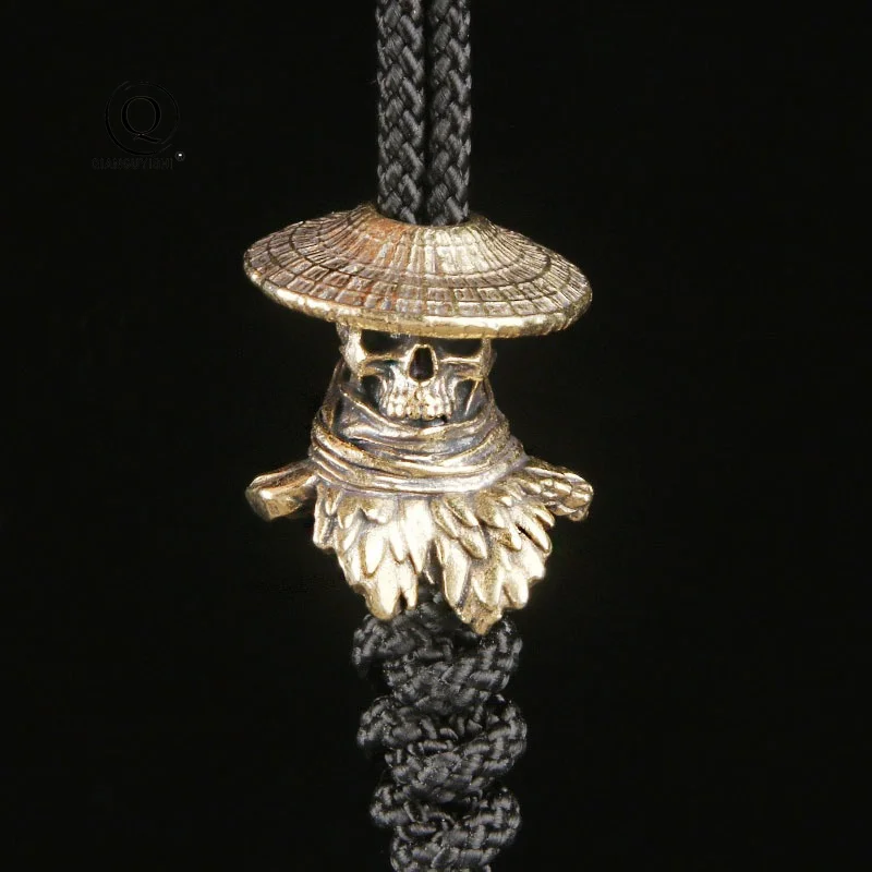Skull Knight-errant Brass Knife Bead Punk EDC Outdoor DIY Paracord Woven Lanyard Pendant Retro Umbrella Rope Bracelets Accessory