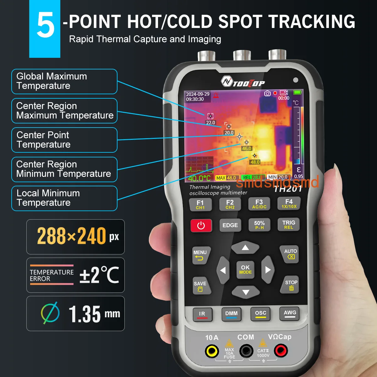 TH201 Dual-Channel Thermal Oscilloscope 70MHz Thermal Imaging Camera with Macro Lens 20000 Counts Digital Multimeter