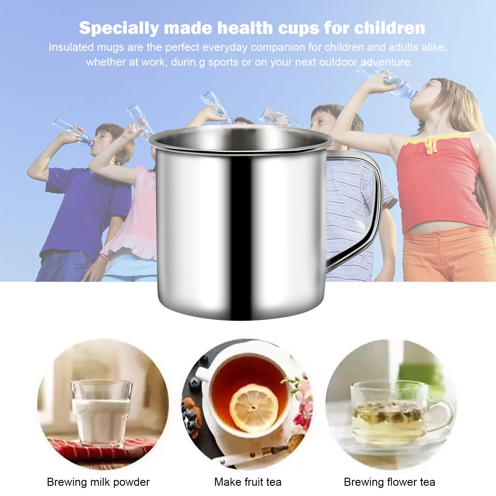 1-10PCS 200ml 304 Stainless Steel Portable Shatterproof Childrens Water Cup Tea Cup Milk Cup with Handle for Camping Picnic - Detail 1