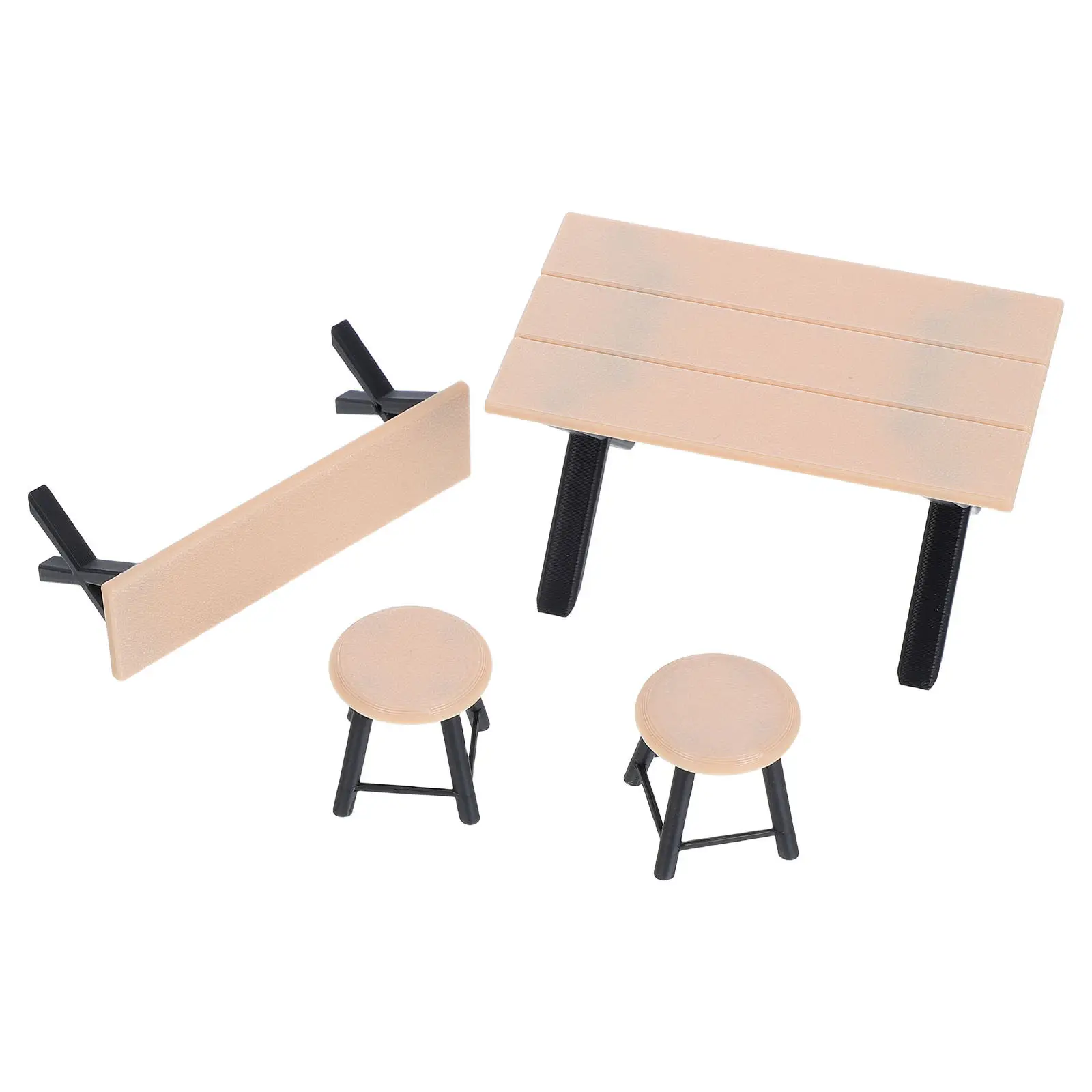 

4Pcs Miniature Furniture Set Realistic Outdoor Camping Chairs Table Bench and Round Stools for Dollhouse Accessories Decoration