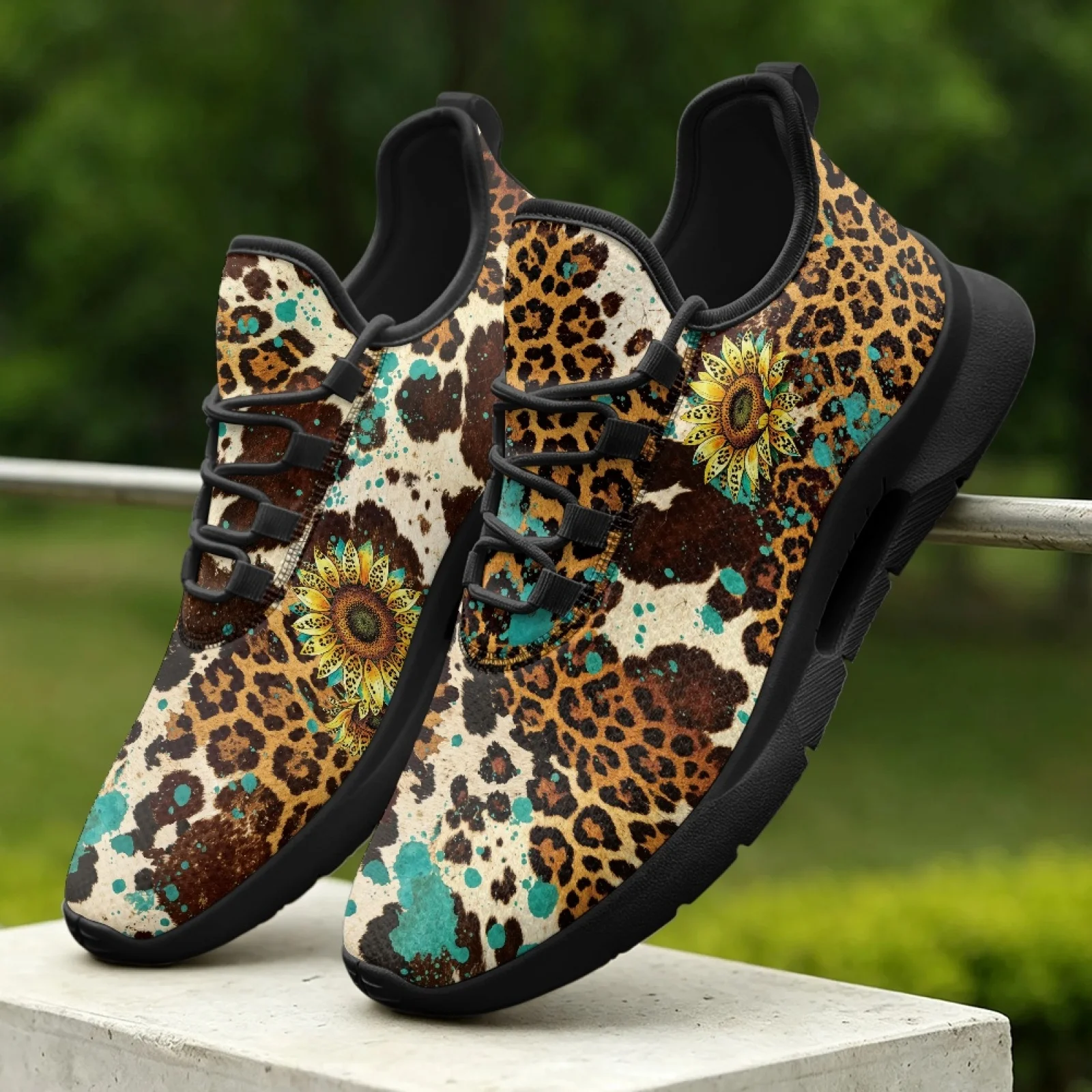 XIXIRIMIDO Lace-up Casual Shoes Mens Sneakers Comfortable Mesh Breathable Walking Shoe Women's Lightweight Sneaker Leopard Print
