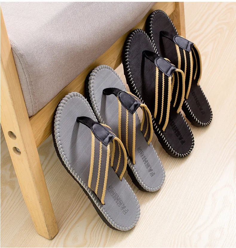 Ein Paar Herren-Slipper, flache Outdoor-Strand-Flip-Flops, lässige Frühlings- und Sommer-Slipper, rutschfeste Herren-Hausschuhe für drinnen, S – Detail 1