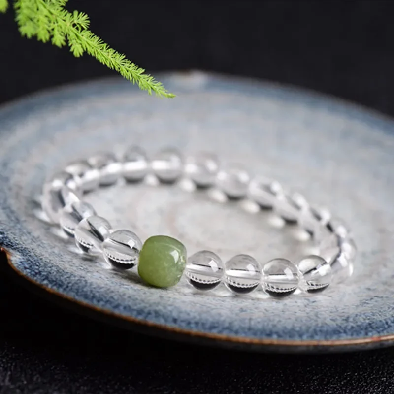 Pulsera de Un solo anillo de cristal blanco Natural, Jade hetiano