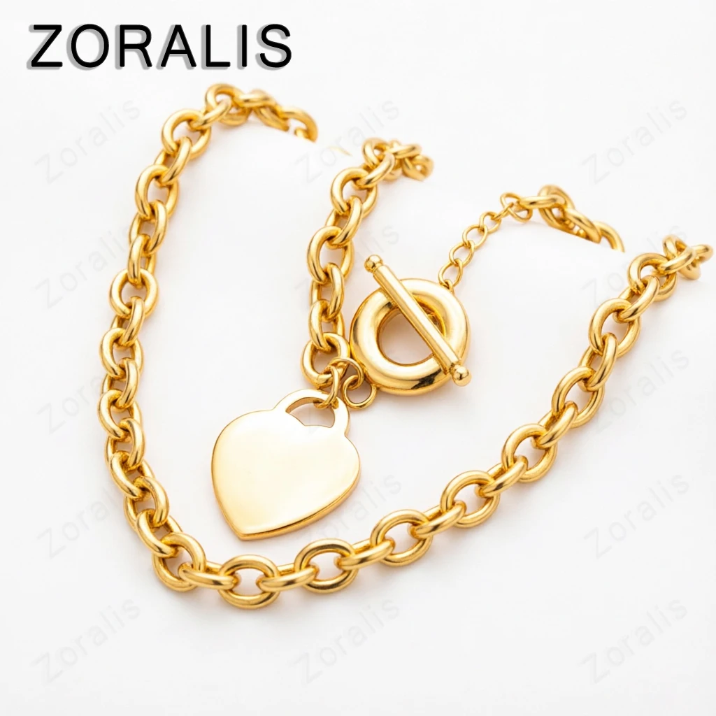 18K Gold 18 Inch Chain Cute Heart Lock Pendant Necklaces For Woman Fashion Party Birthday Gift Wedding Charm Jewelry