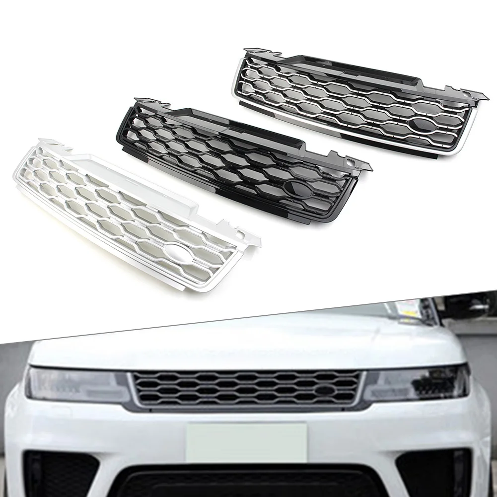 

Car Front Upper Raditor Grille with logo For Land Rover Range Rover Sport 2018 2019 2020 2021 Silver Black ABS Plastic