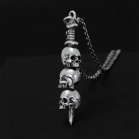 Dark Night Skull Sword Silver The Sword Pass Through Skulls Pendant  for Men and Women Vintage Gothic Style Necklace Chain