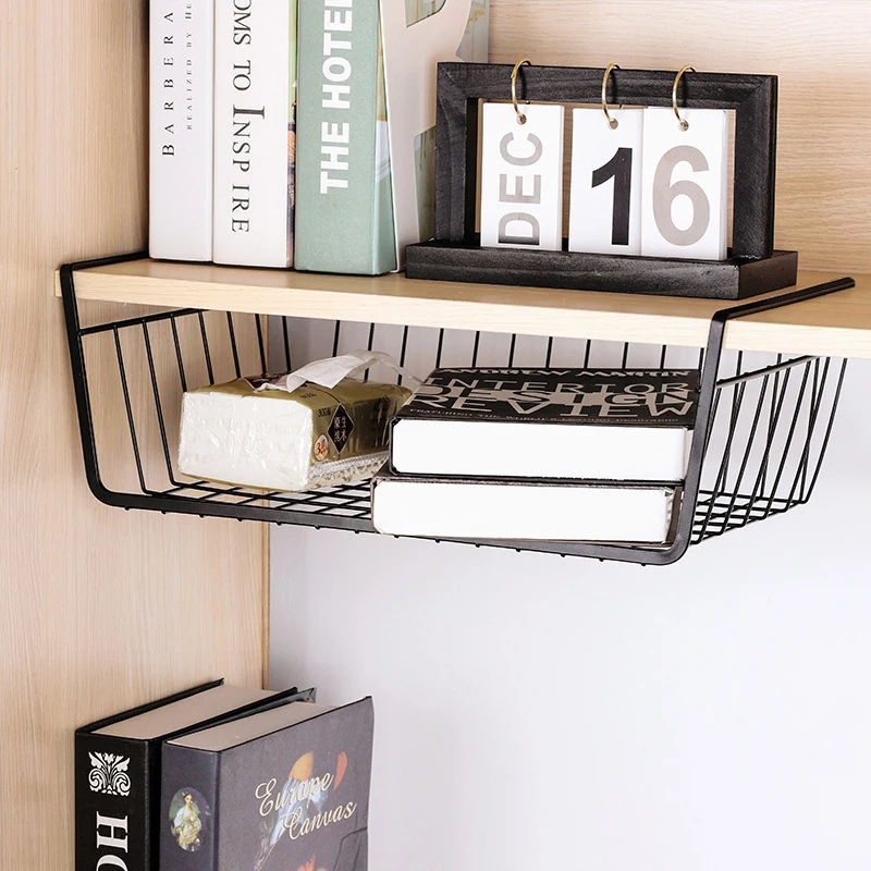 Kitchen Shelves Dormitory Desk Hanging Shelf Under Cabinet Storage Shelf Basket Closet Organizer Storage Rack