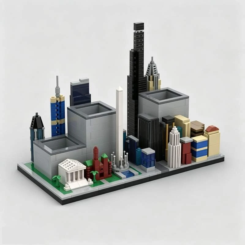 1300Parts City Skyline MOC Street View Model Custom Puzzle Architecture DIY Assembly Desk Organizer Toy Collection Display Gift