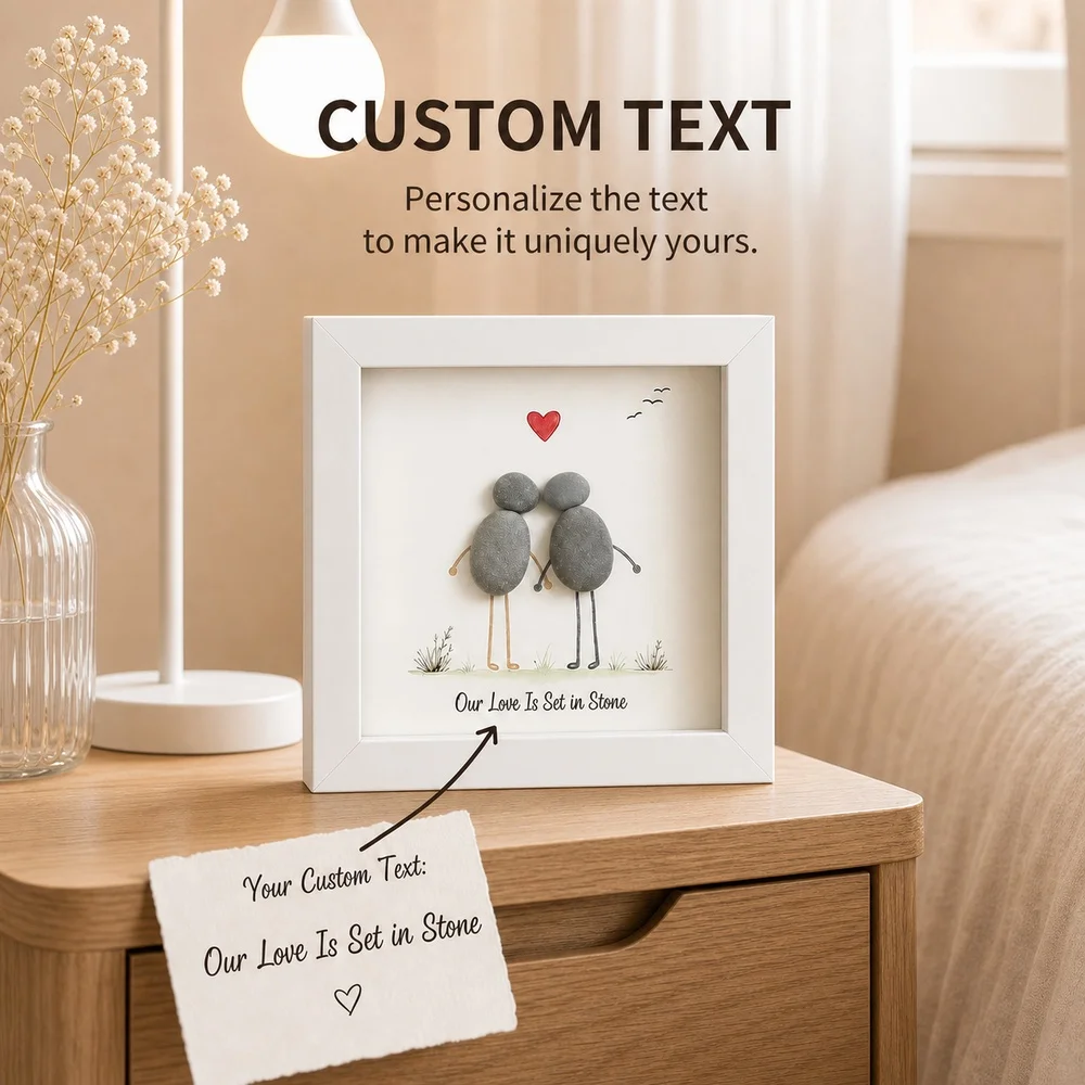 1pc Personalized Custom Pebble Couple Keepsake Frame,Custom Text,Love Gift,Anniversary,Desk Top Display,Shelf Home Decoration
