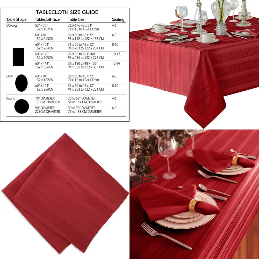 

Red Satin Striped 60x144 Inch Christmas Tablecloth, Holiday Woven Polyester, Wrinkle-Free Reusable Cover