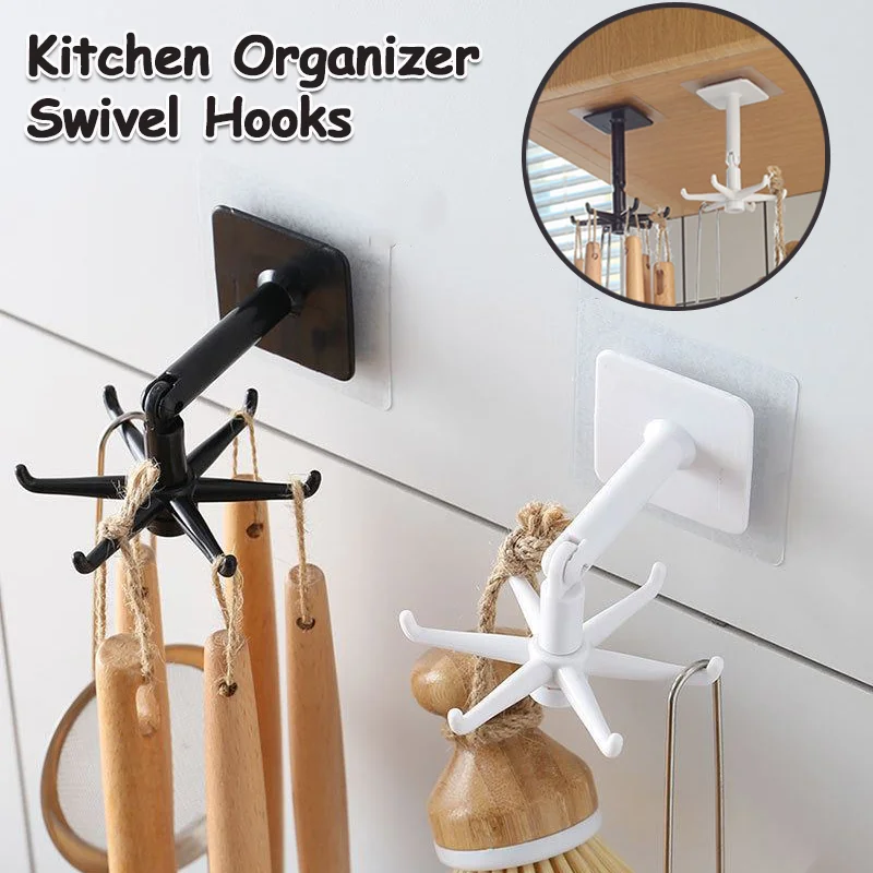 

360° Rotating Storage Hanger Hook Creative Hooks Multifunctional Six Claw Hook Kitchen Organizer Swivel Hook Wall Mounted Hanger