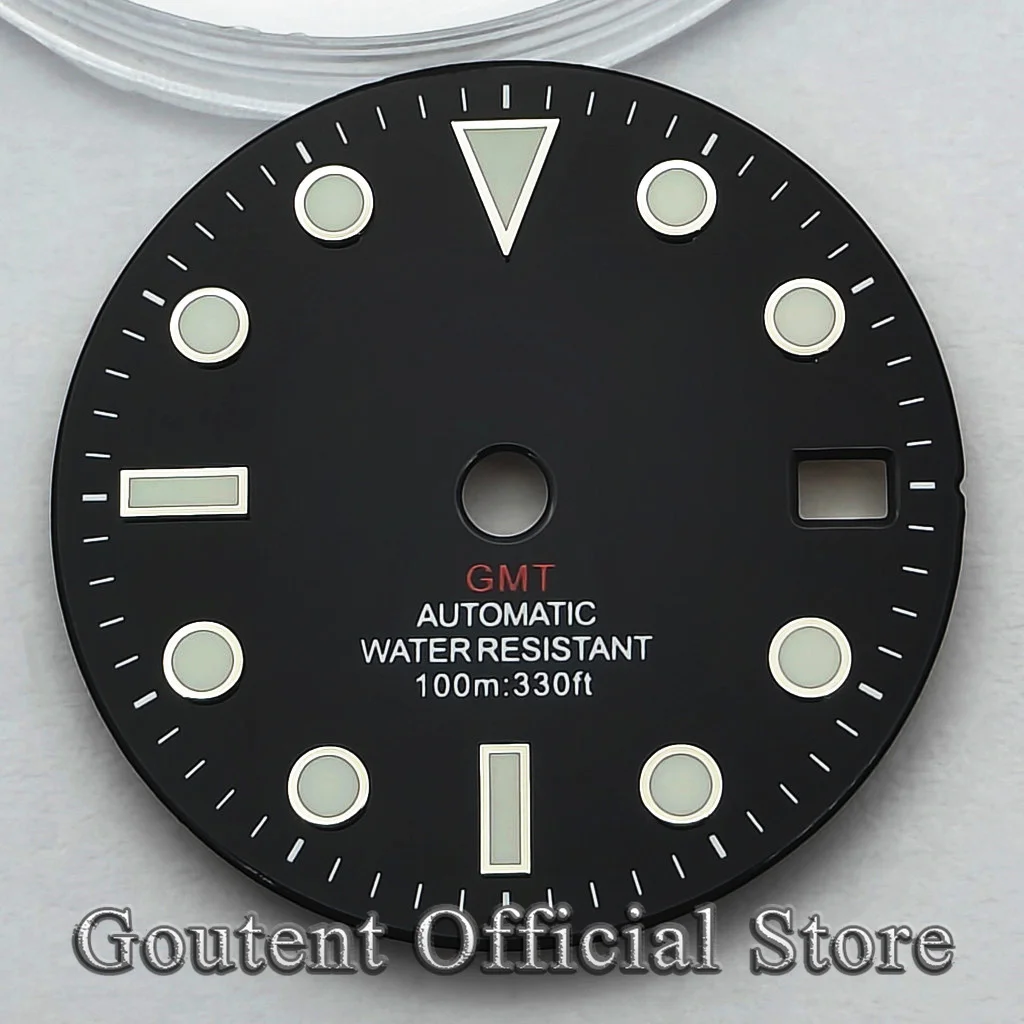 

Gouten новый 28,5 мм стерильный черный циферблат для часов с GMT подходит для NH34 NH35 спортивный календарь с окном, аксессуары для часов, детали